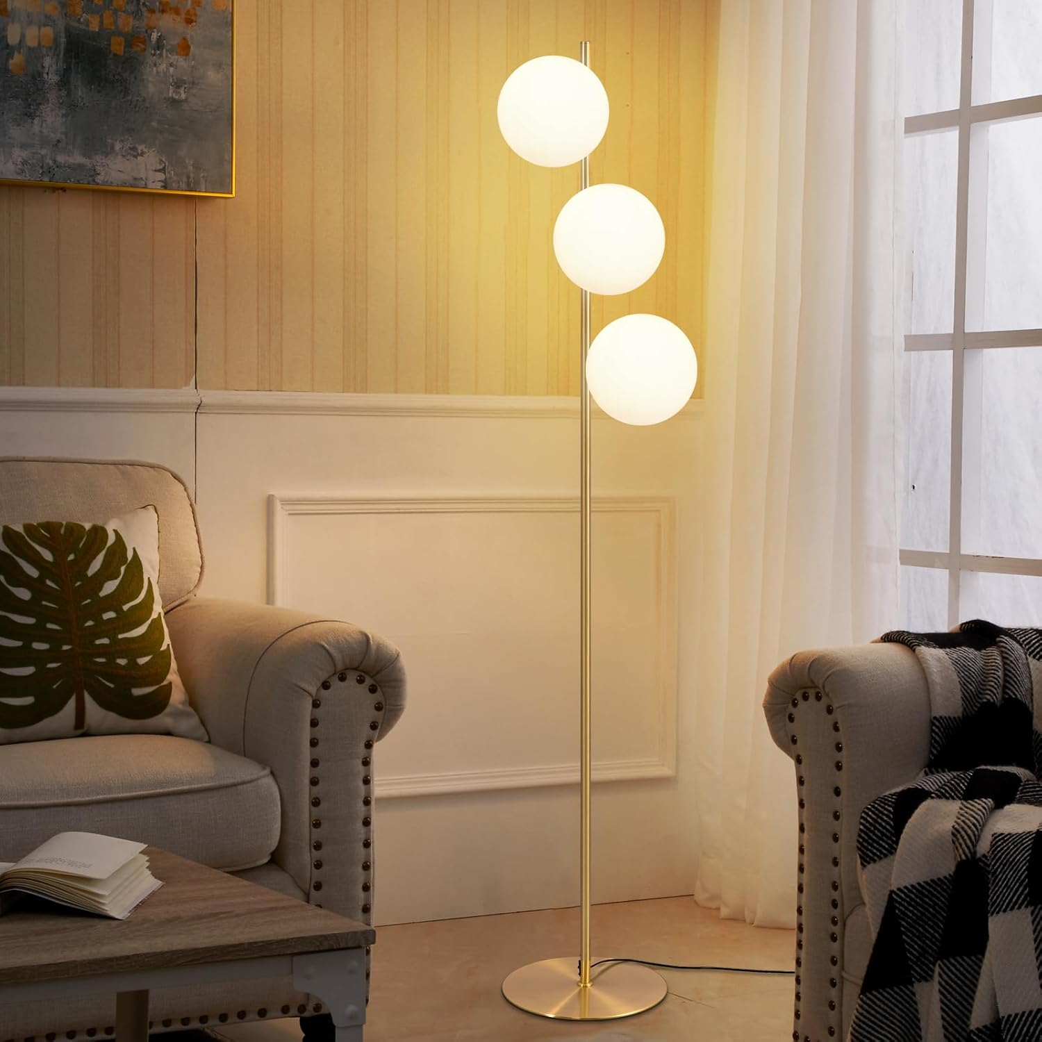 Thumbnail 1 de ZMH Lampadaire moderne pour salon — 3 ampoules E27, design doré et boule de verre