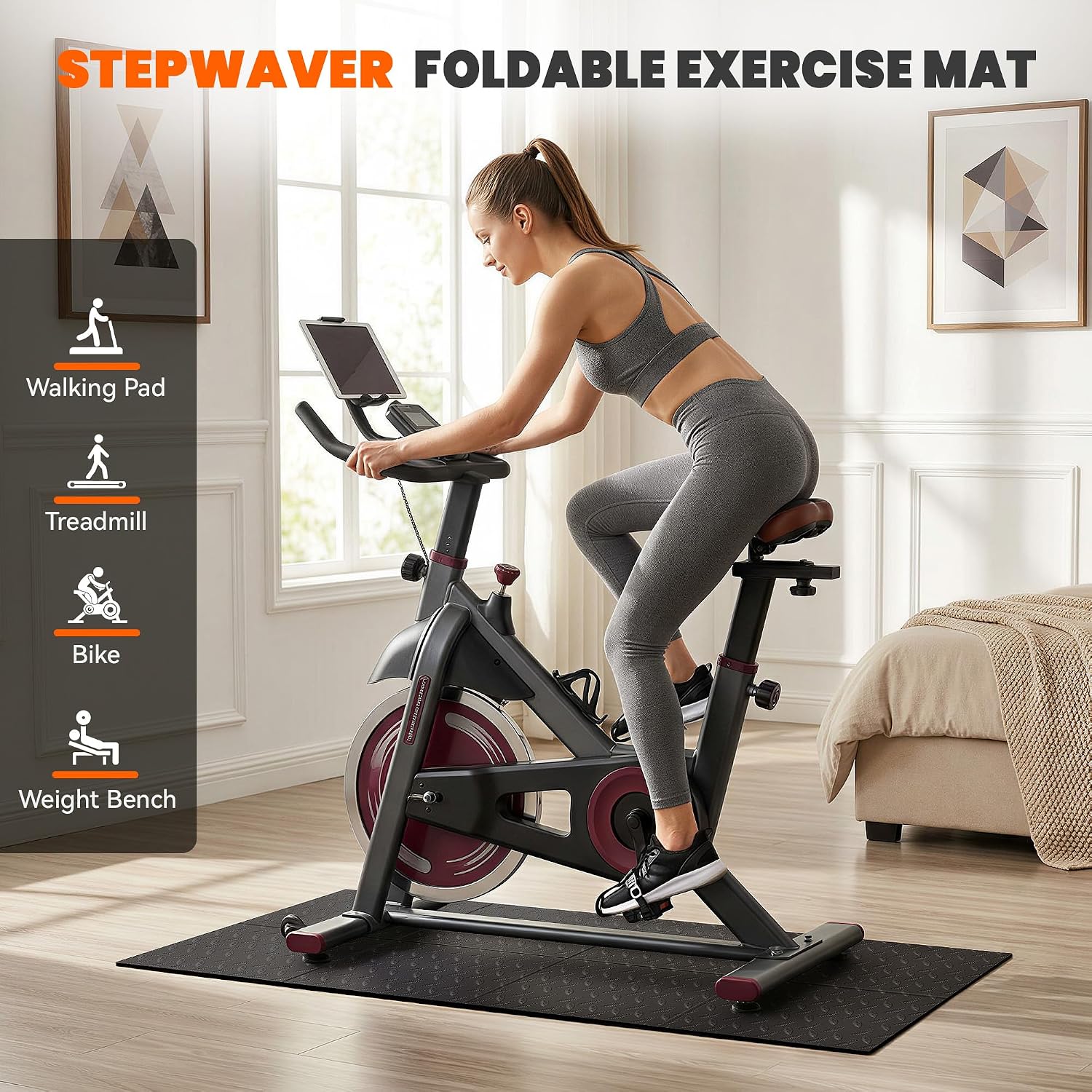 Detalle de Stepwaver Treadmill Mat for Carpet and Hardwood, Foldable PVC Floor Protector
