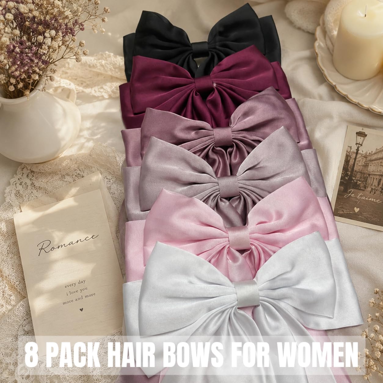 Detalle de Satin Hair Bow Clips, 8-Piece Set
