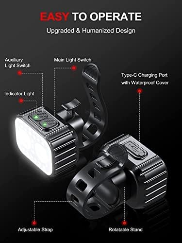 Detalle de Cuvccn Bike Lights Super Bright: Front & Rear USB Rechargeable Set for Night Riding