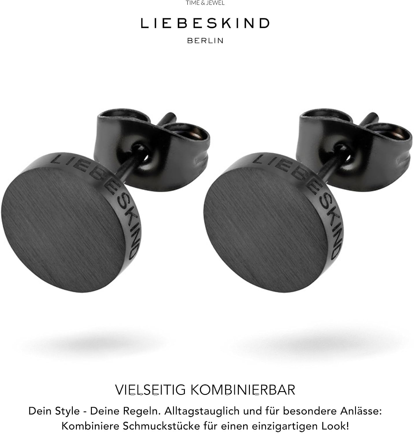 Detalle 2 de LIEBESKIND BERLIN Damen Ohrstecker – Basic Ohrringe aus Edelstahl, Silber/Gold/Roségold/Schwarz – 7 mm
