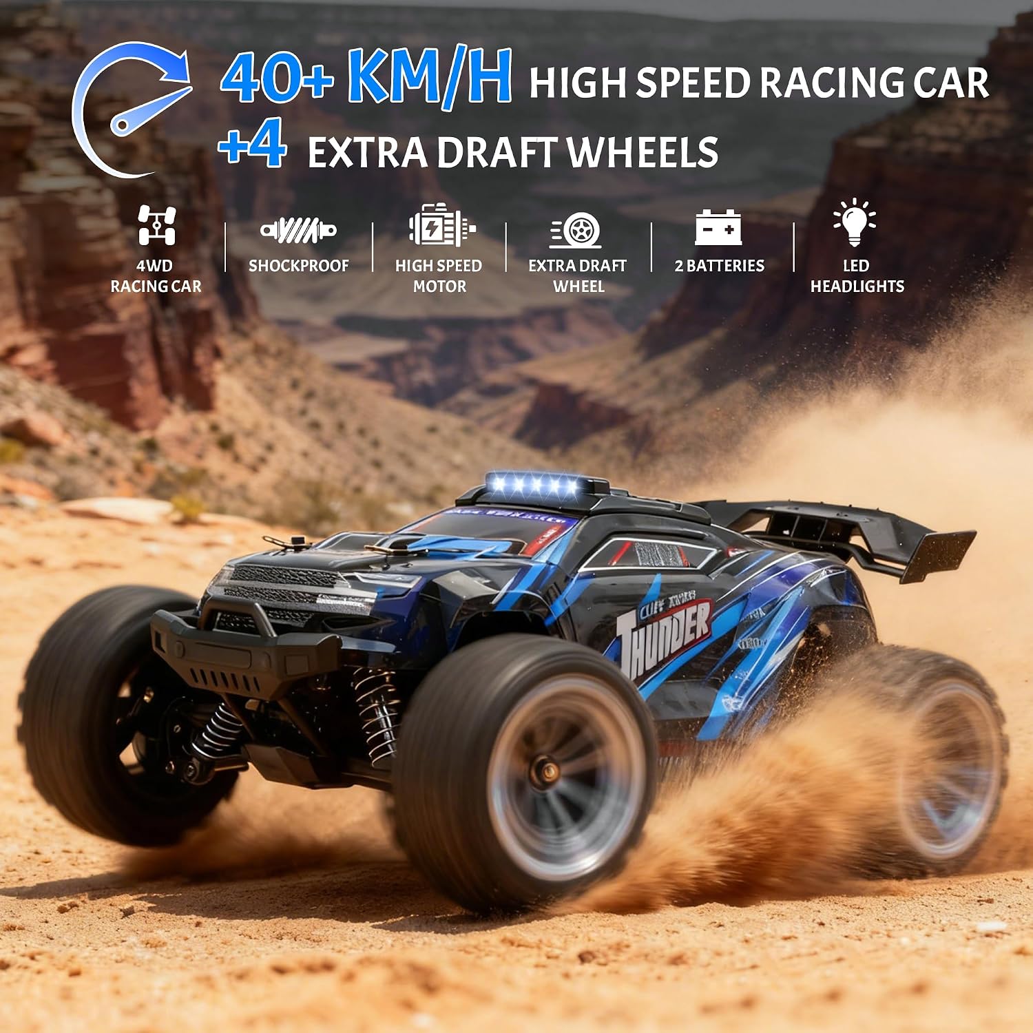 Detalle 2 de BAZADER Ferngesteuertes Auto 1:18 – 4x4 All-Terrain RC Truck mit 40 km/h, IPX4, zwei Akkus