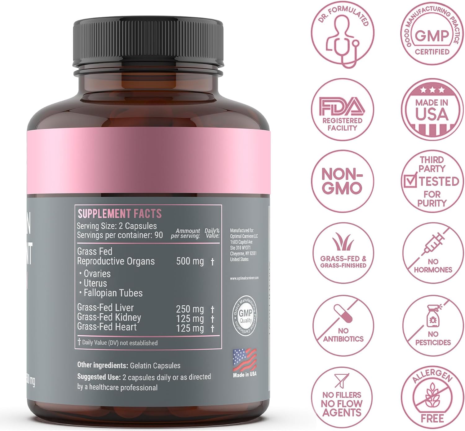 Detalle 2 de Optimal Carnivore Beef Organ Supplement for Women, Grass-Fed 6-Organ Blend, 90-Day Supply