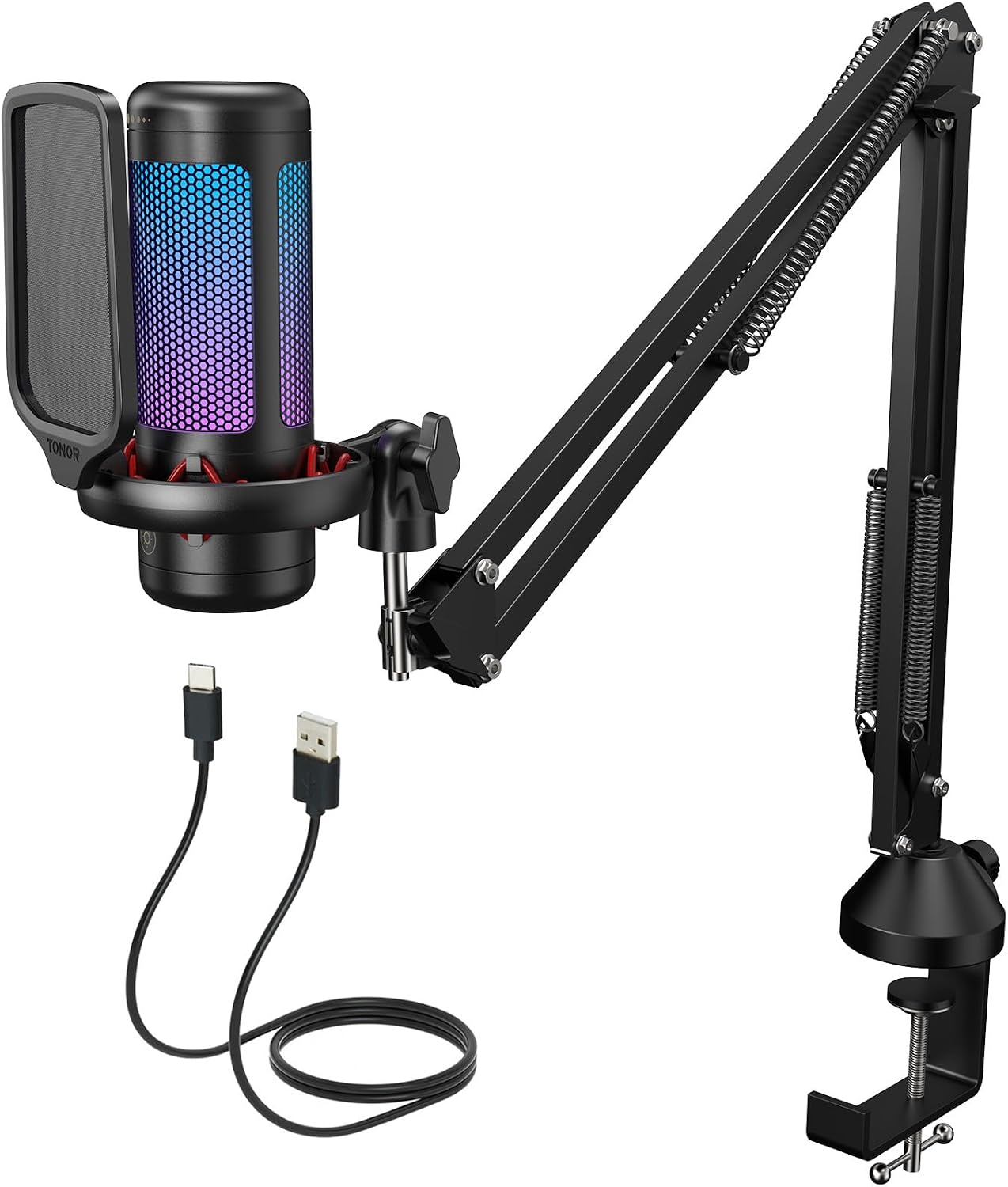 Detalle de TONOR TC310+ USB Gaming Microphone with RGB, Boom Arm and Gain Control