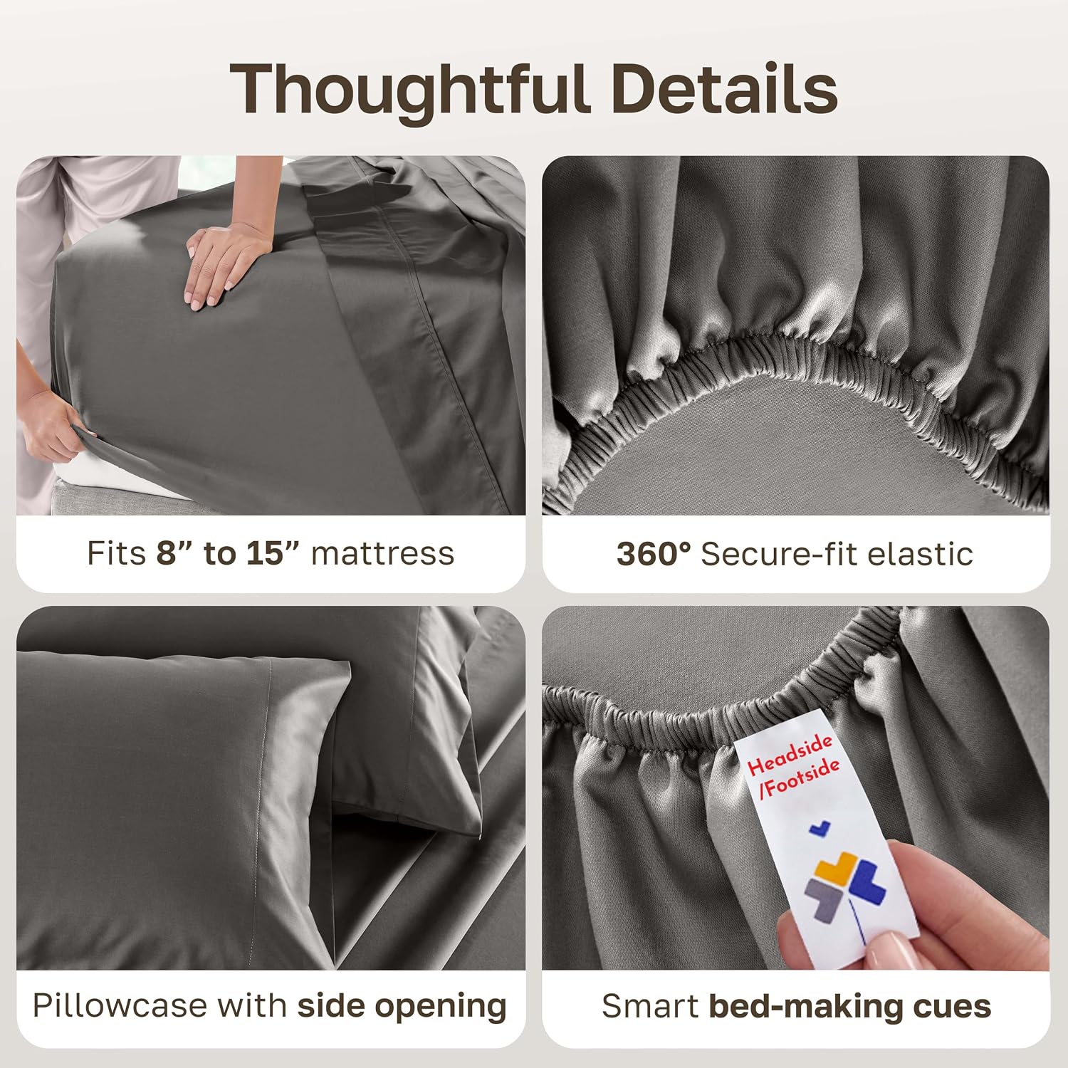 Detalle de California Design Den 500TC 100% Cotton Twin XL Sheets Set in Dark Grey