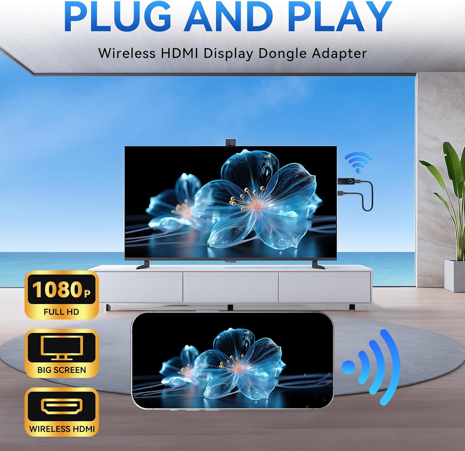 Detalle de Adaptateur HDMI sans Fil W3401 – Dongle Miracast/AirPlay pour TV, Projections et Moniteurs
