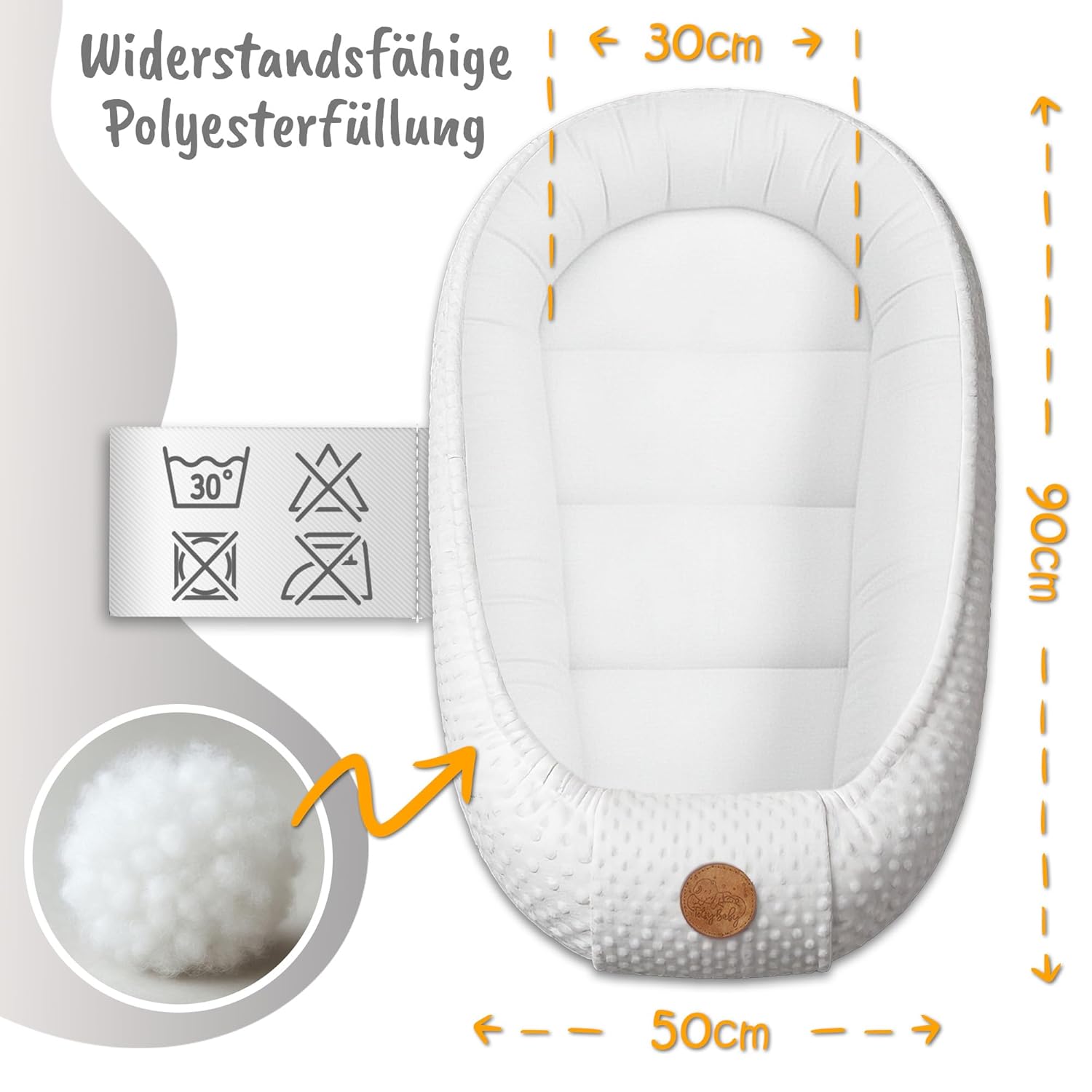 Thumbnail 1 de Nestchen Baby – Babynestchen Neugeborene mit Tragegriff, Minky & Baumwolle, verstellbar (70–90 cm) für Babybett
