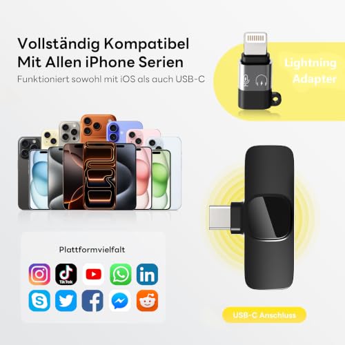 Thumbnail 5 de Qhot Kabelloses Lavalier Mikrofon für iPhone, Android & Handy – USB-C & Lightning, 10h Akku, 2,4 GHz Wireless
