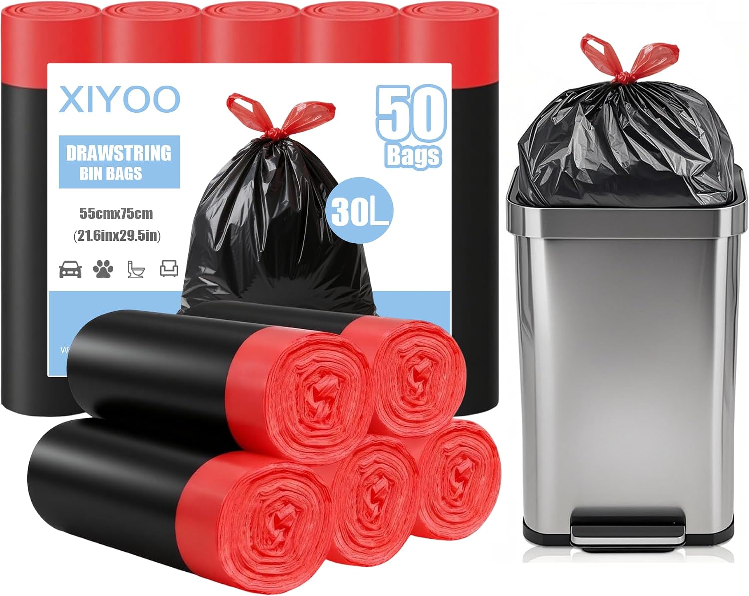 Detalle de XIYOO 30L Black Bin Bags 50 Count