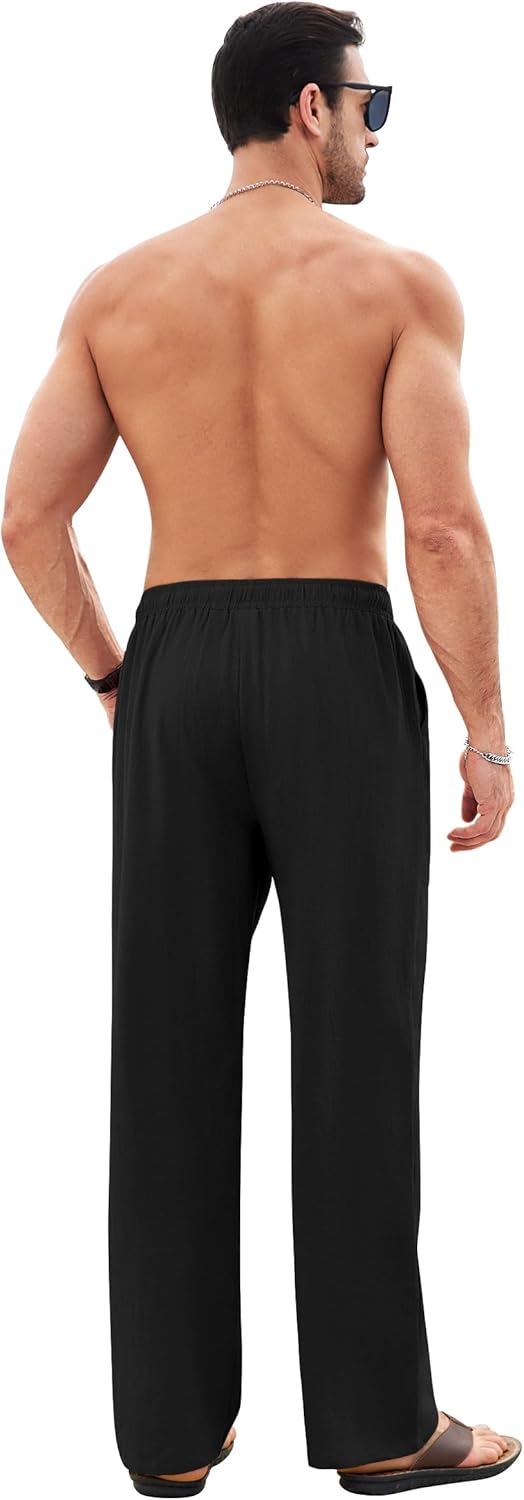 Detalle 2 de Litthing Pantalon en Lin Homme — Pantalons de Jogging estivals en coton-lin, coupe ample et poches, confort léger