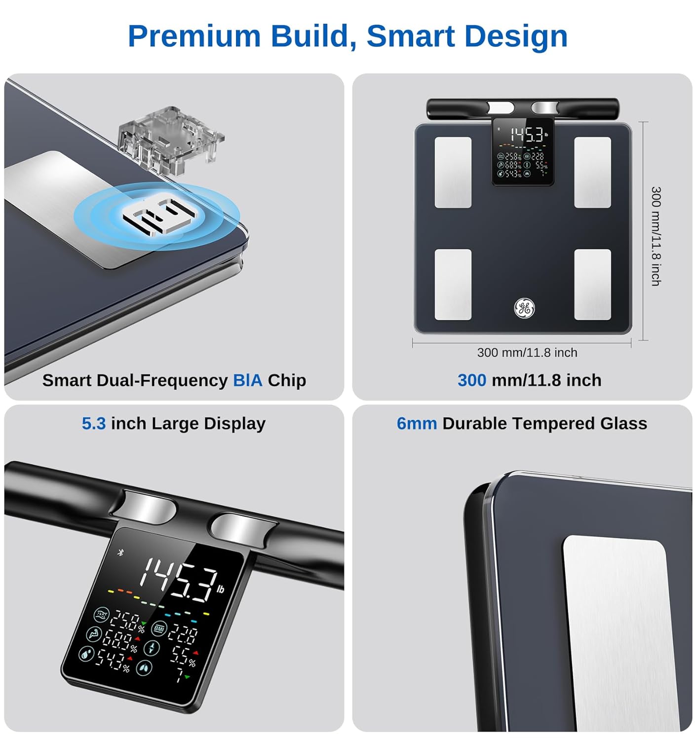 Thumbnail 6 de GE Smart Scale for Body Weight (8-Electrode) — 400 lb capacity with full-body composition analysis and Bluetooth app sync (Black)