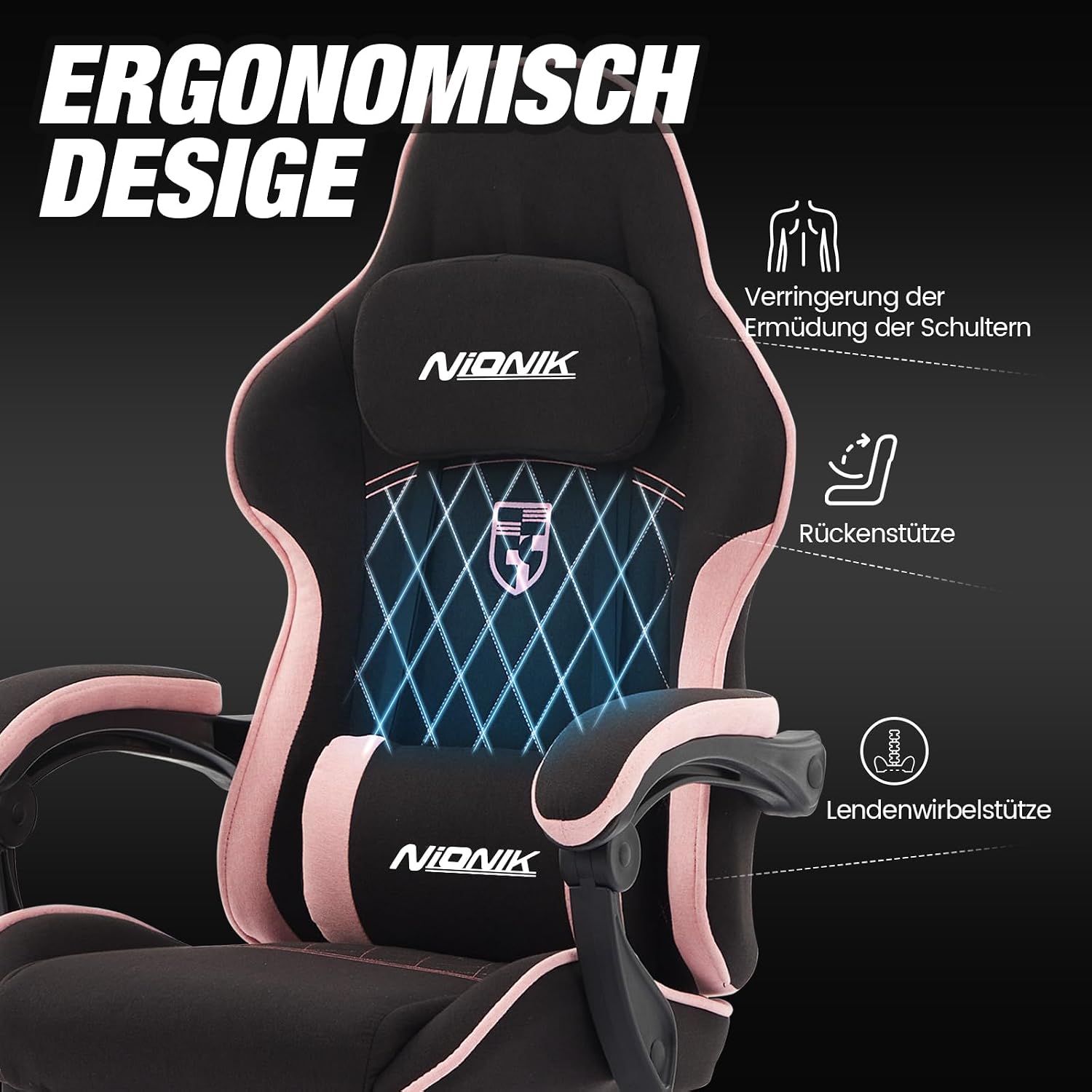 Detalle 2 de NIONIK Gaming Stuhl 180 kg Belastung