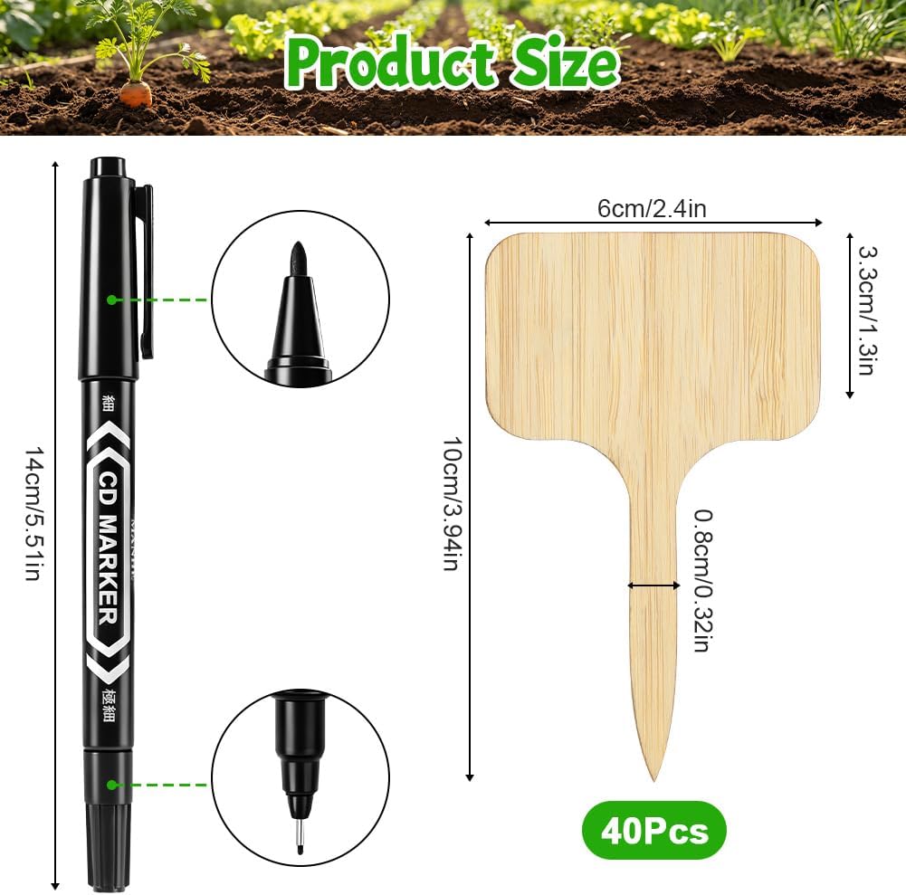 Thumbnail 1 de ANOMM 5850456 växtetiketter i bambu, T-formade, 40-pack med penna