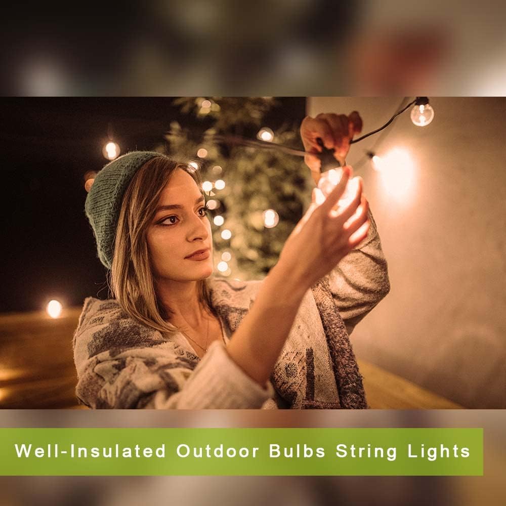 Detalle de Kawaya LED Outdoor String Light 30M | IP65, Shatterproof 50+2 Bulbs, Warm White Festoon