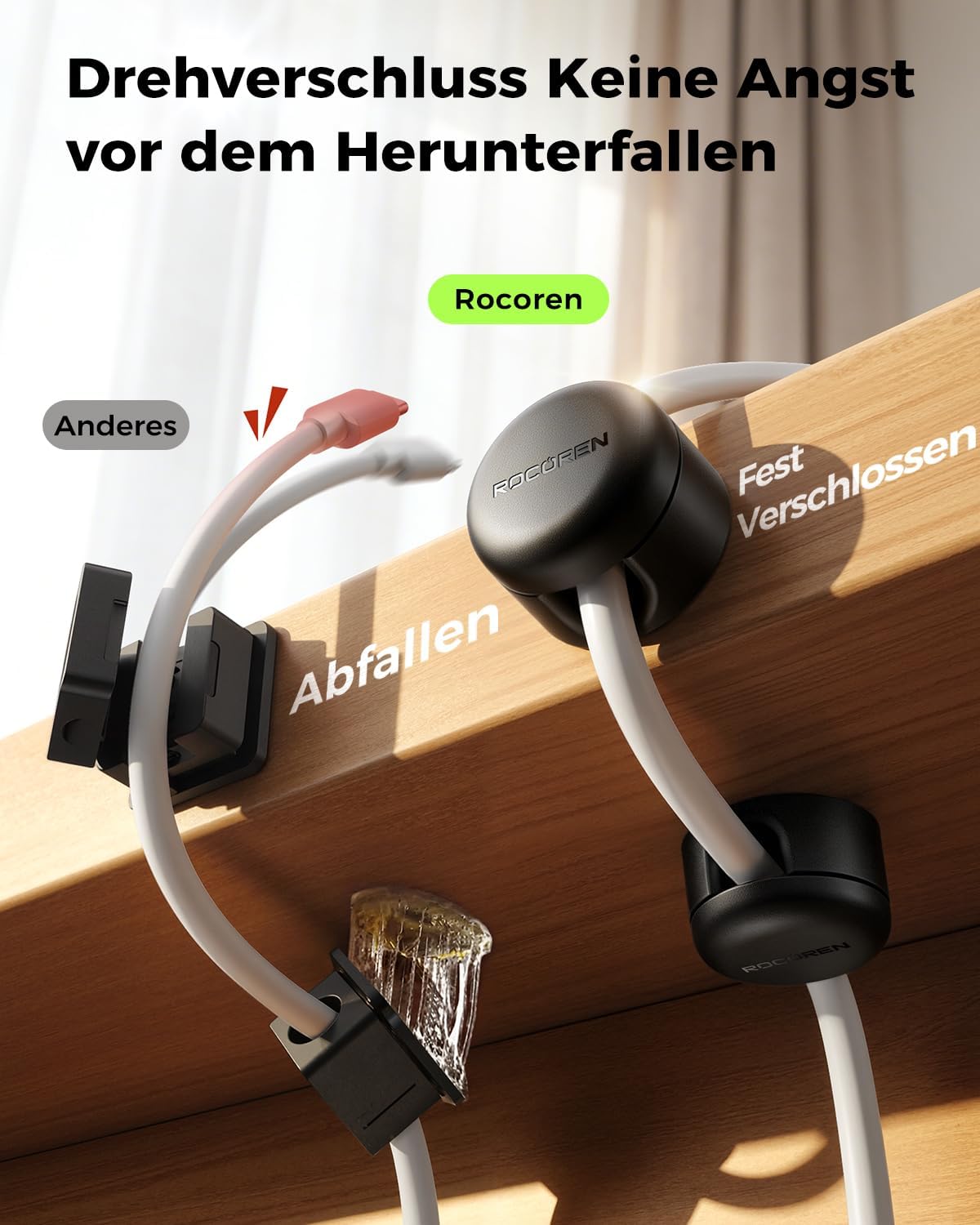 Thumbnail 4 de Rocoren Kabelhalter Selbstklebend – 9 Stück, magnetisch, 360° drehbar, 7,5 mm Schlitz, Kabelmanagement für Schreibtisch/Office