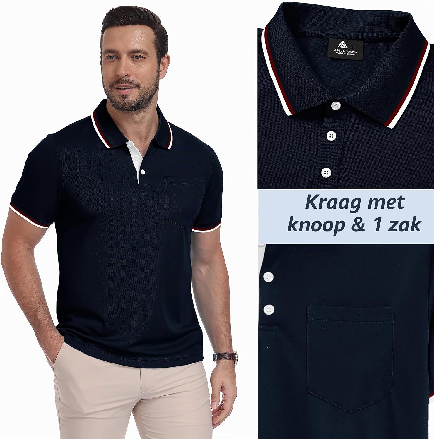 Detalle de ZITY 3-pack herenpolo’s met korte mouwen, lichtgewicht en ademend