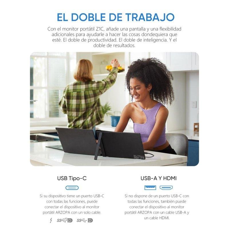 Detalle 2 de Monitor Arzopa Z1C 16,1" FullHD IPS portátil • USB-C y Mini HDMI