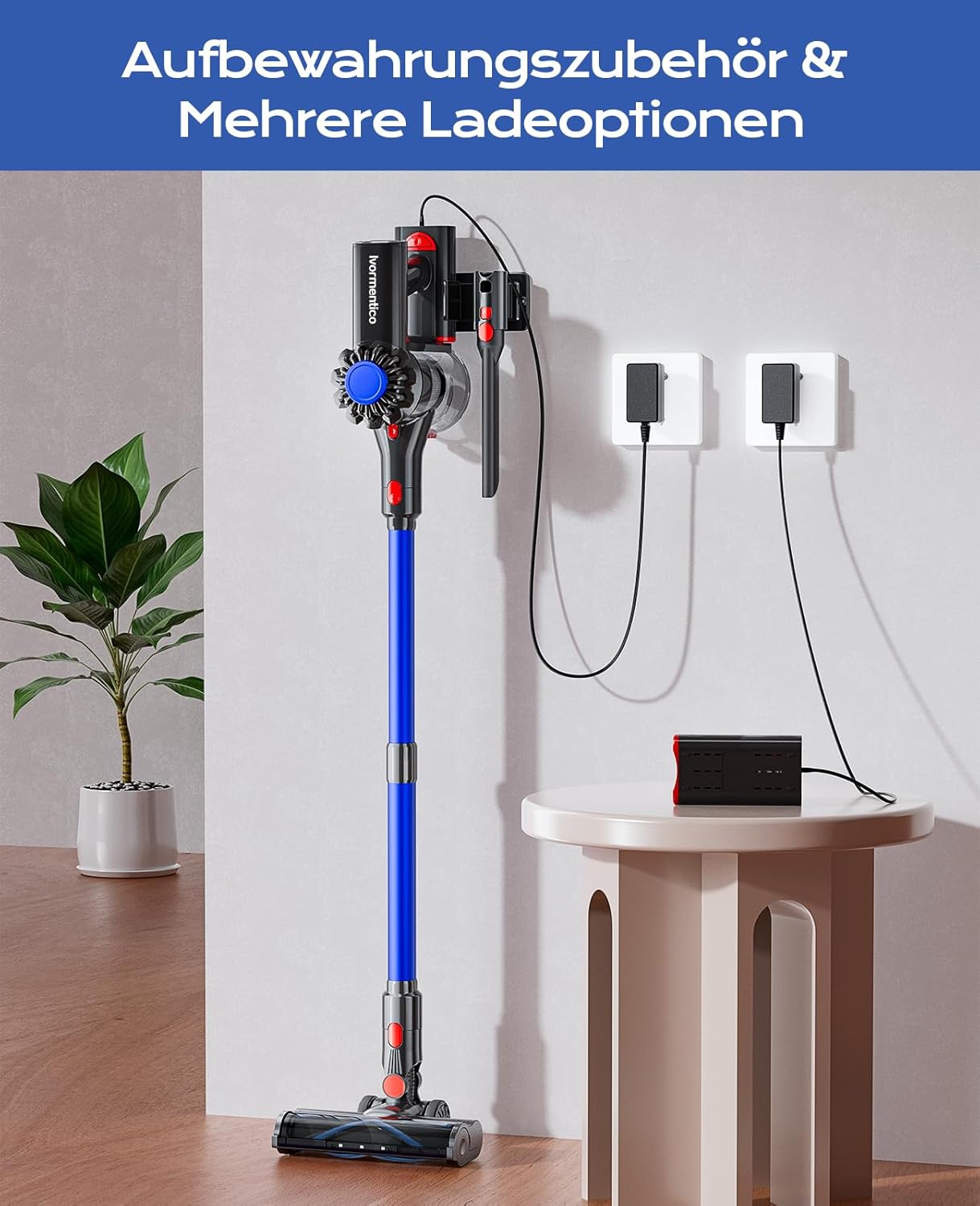 Thumbnail 6 de Ivormentico Akku-Staubsauger kabellos 50 Min / 40 kPa / 450 W – mit LED-Bodenbürste gegen Tierhaare (blau)