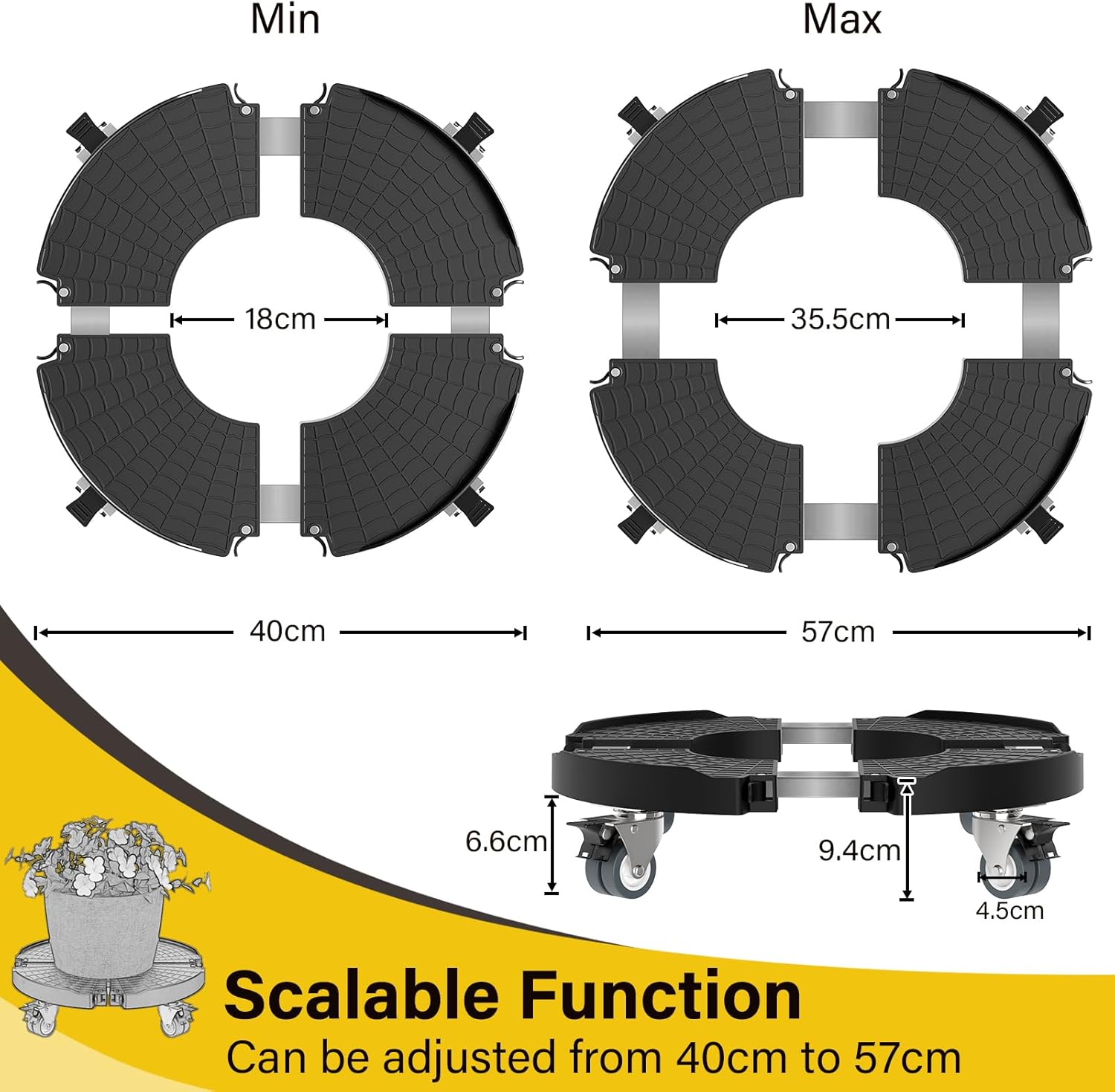 Thumbnail 2 de WELDUN Plant Caddy with Wheels Heavy Duty (Adjustable 40–57 cm) with Lockable Casters, 200KG capacity