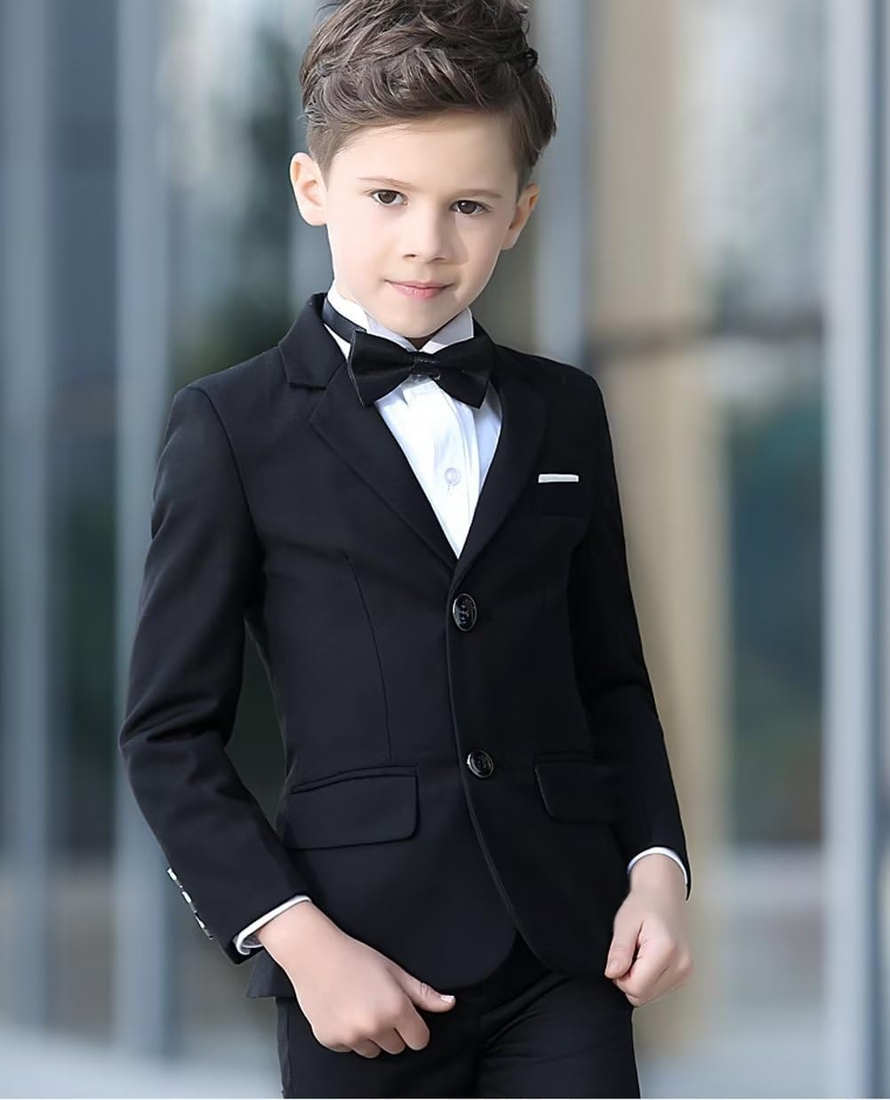 Thumbnail 4 de YuanLu Boys Tuxedo Wedding Ring Bearer Outfit (5-Piece) — Slim Fit Formal Suit for Kids, Adjustable Waist