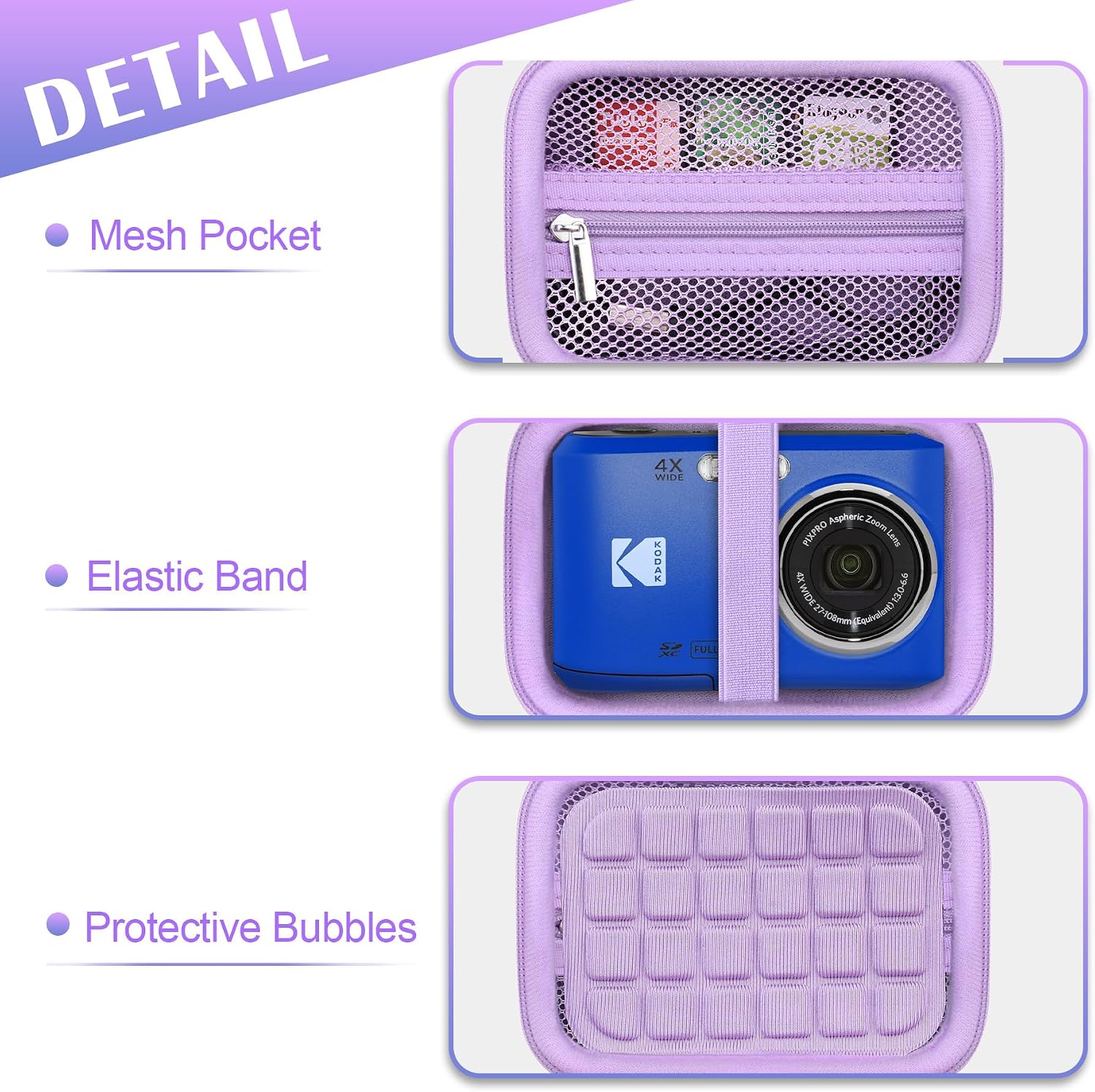 Thumbnail 2 de BOVKE Carrying Case for Kodak PIXPRO Friendly Zoom FZ45 / FZ55 (Mesh Pocket, Purple) — Case Only