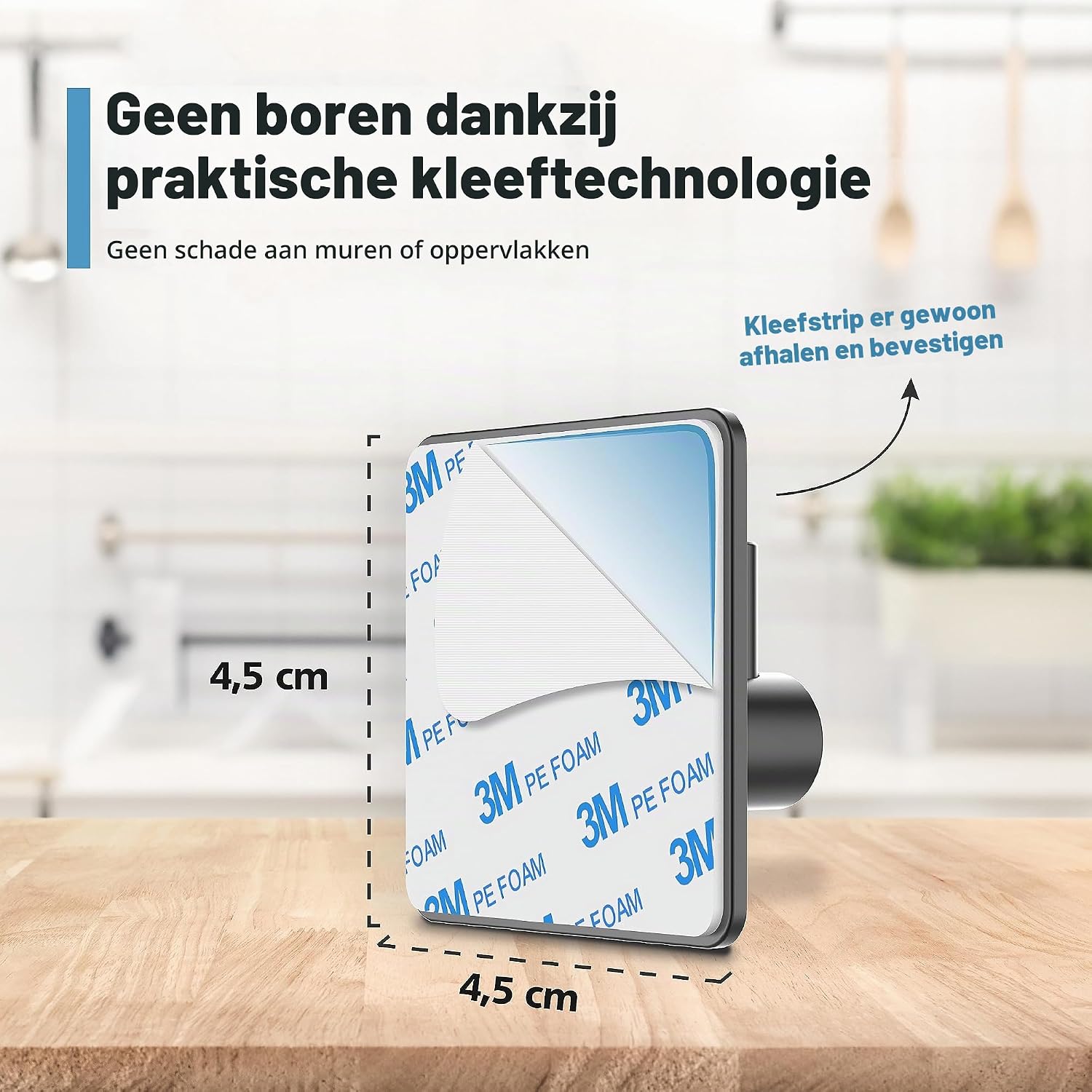 Detalle 2 de virea 4x zelfklevende wandhaken van roestvrij staal, zwart, tot 8 kg