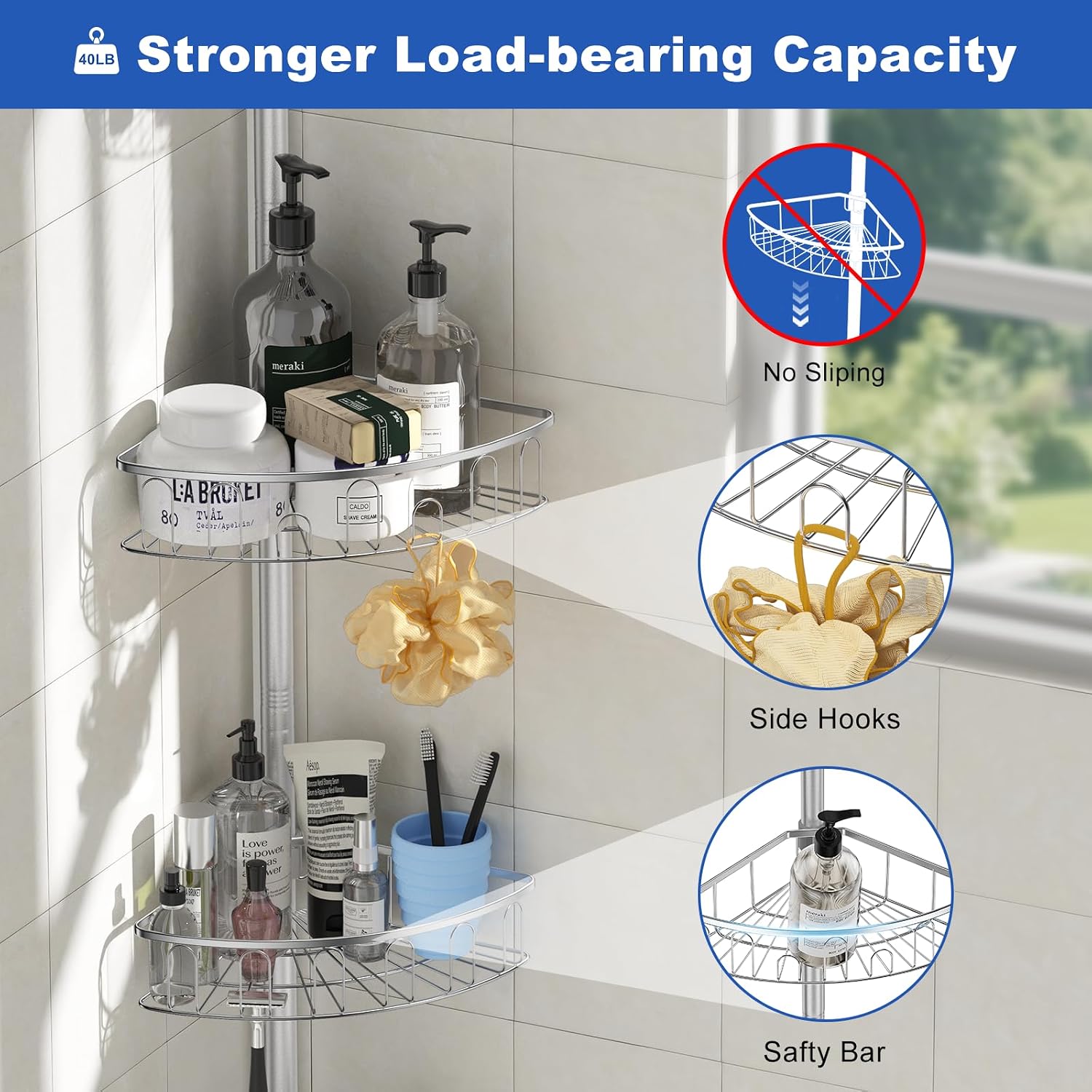 Thumbnail 2 de Corner Shower Caddy Tension Pole 47-121 inch