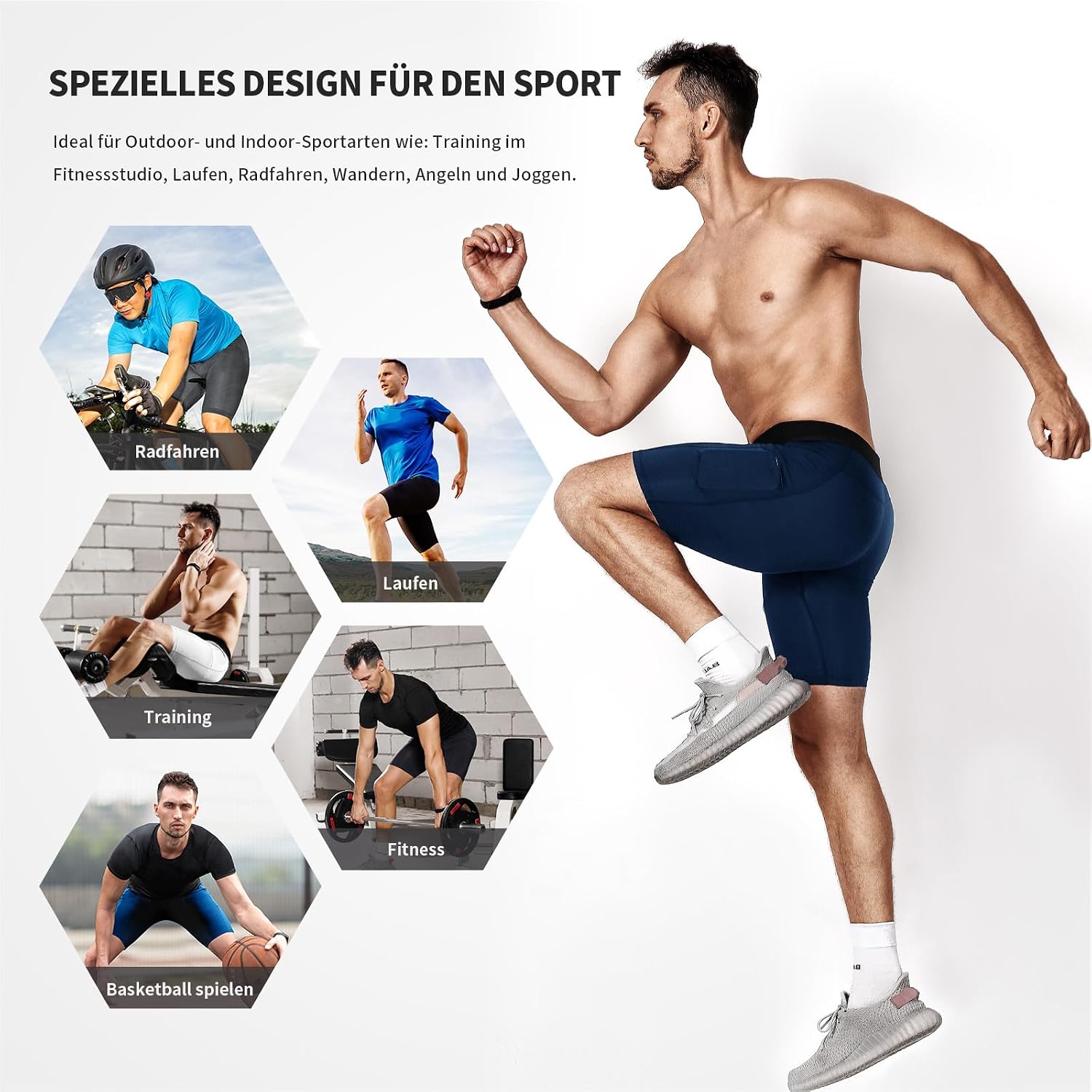 Detalle 2 de Niksa 1 or 3 Pack Mens Compression Shorts – Base Layer Running Shorts with Phone Pockets