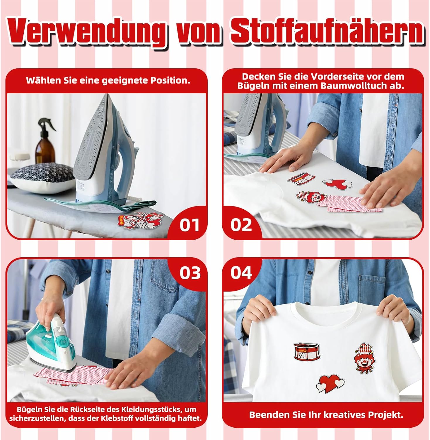 Detalle de 10 Stück Kölner Karneval Rot Weiß Bügelflicken – Bügelbilder für Textilien