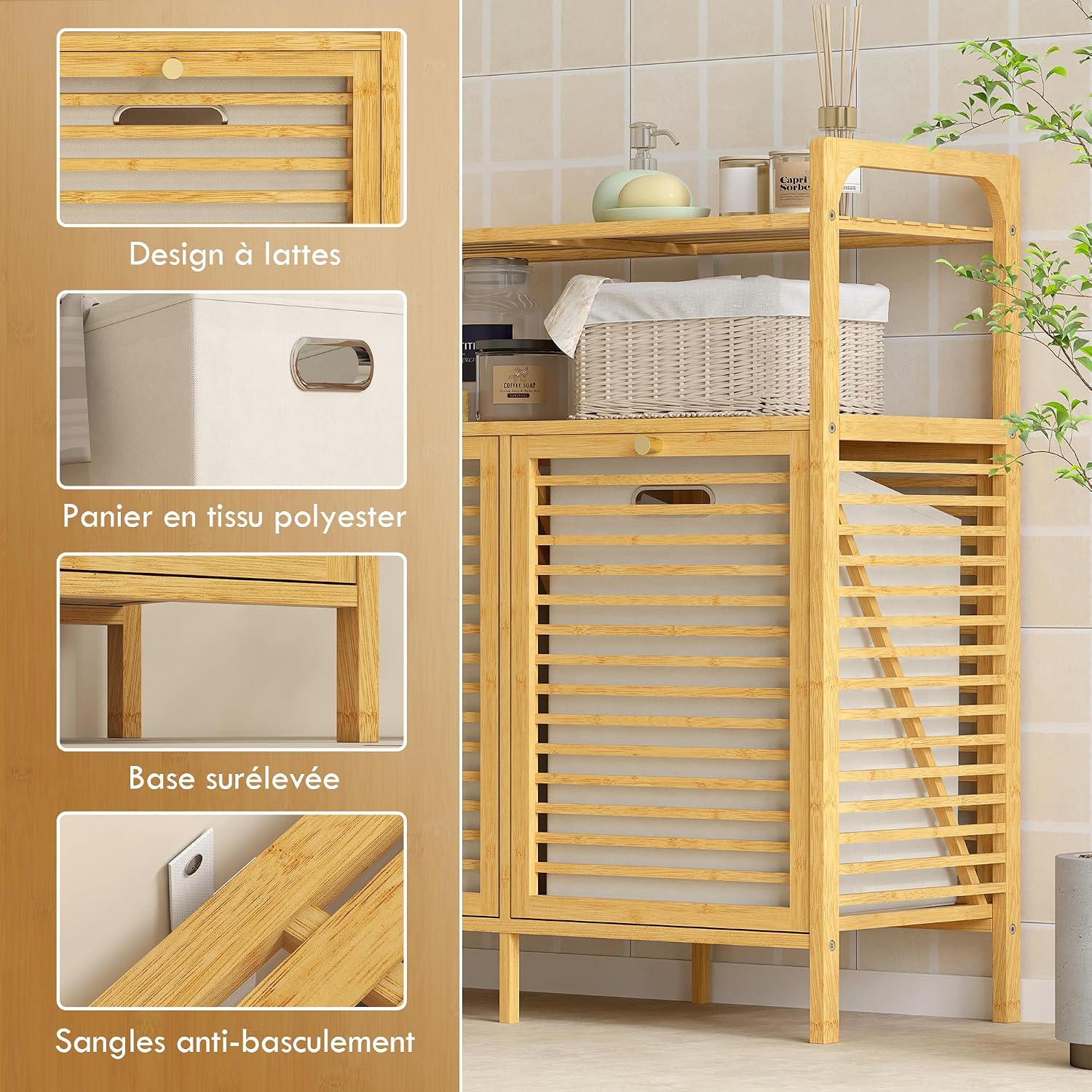 Thumbnail 6 de HOMCOM Meuble Salle de Bain Panier Linge