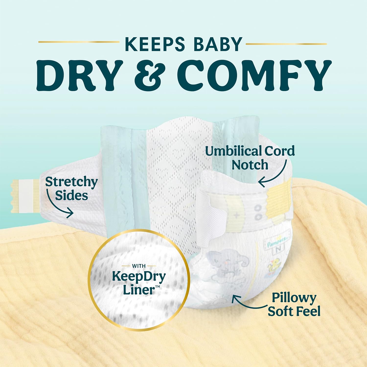 Detalle de Pampers Swaddlers Newborn Diapers, Size Newborn (10 lbs), 84 Count — Fragrance Free, Hypoallergenic