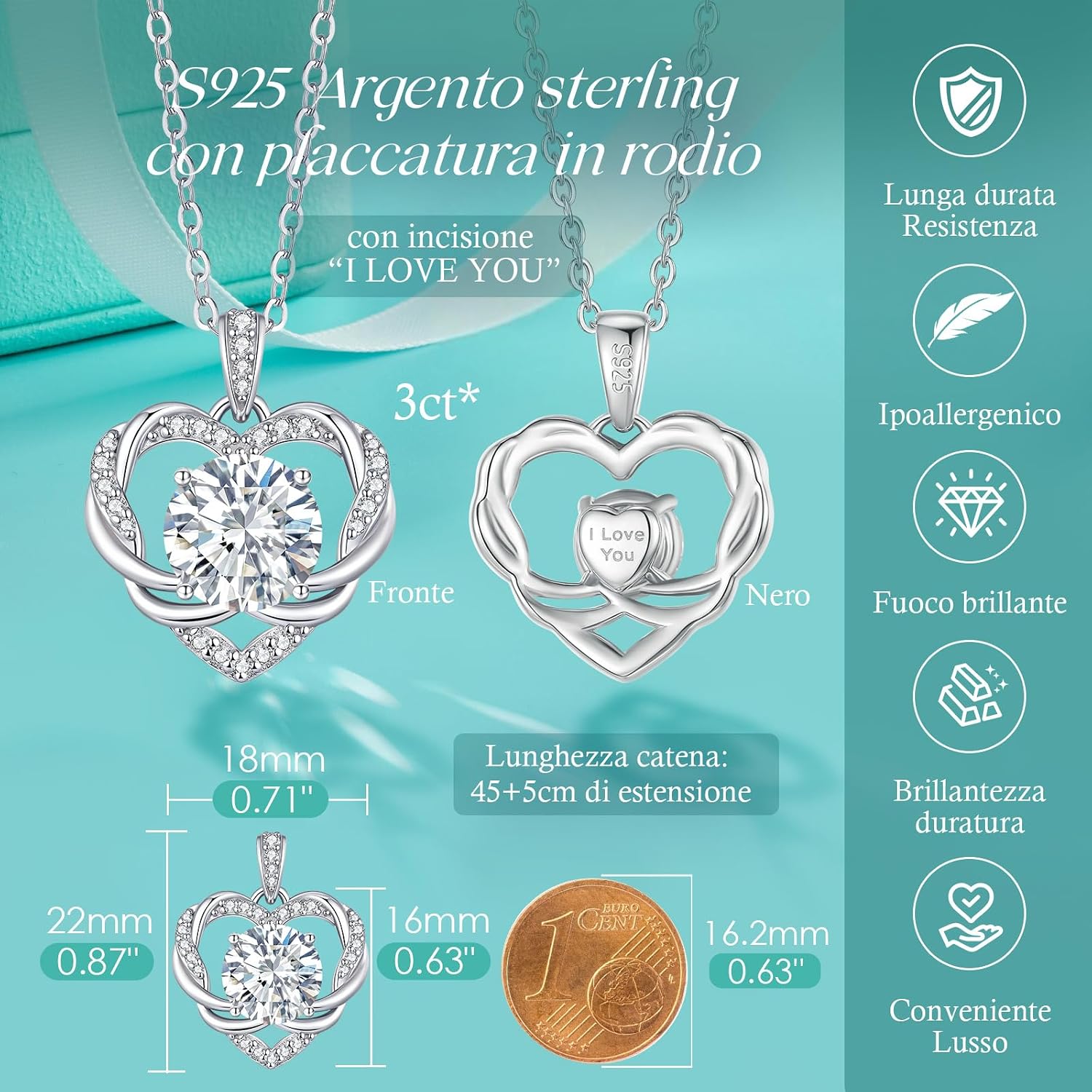 Detalle de Louisa Secret Collana Donna Infinity Cuore in Argento Sterling 925 con Moissanite Premium – Regalo perfetto