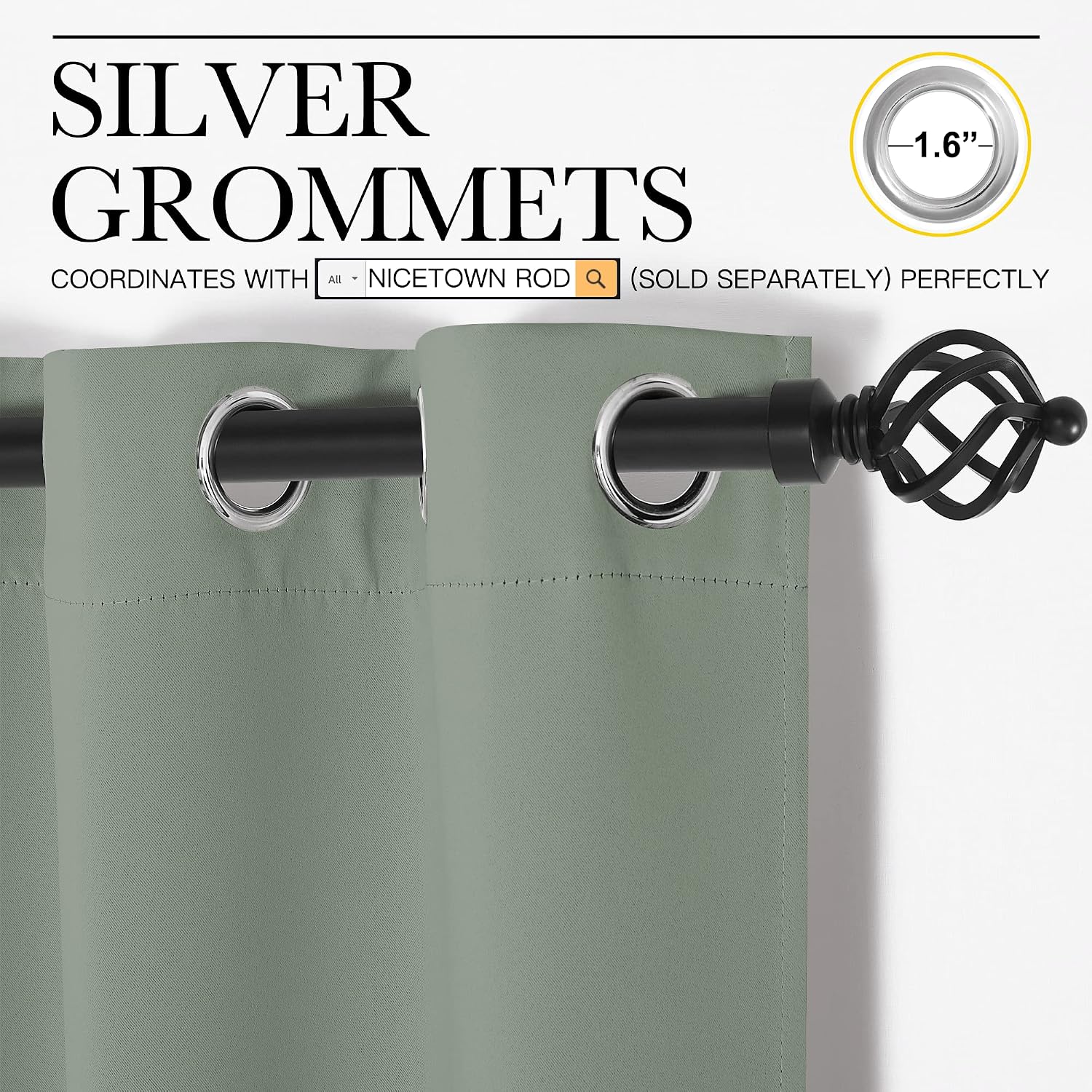 Detalle de NICETOWN Essential Blackout Curtains 42x63 Gray Green