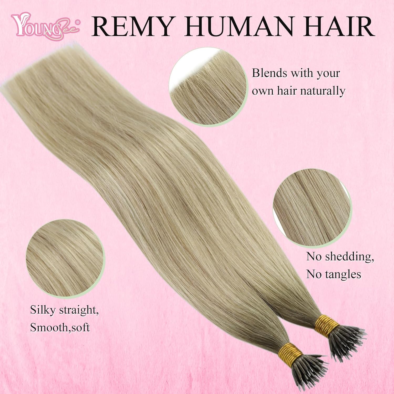Thumbnail 4 de YoungSee Nanoring Extensions Remy Echthaar – Aschblond mit Platinblond Nano-Ring 35 cm, 50 g (#SUN)