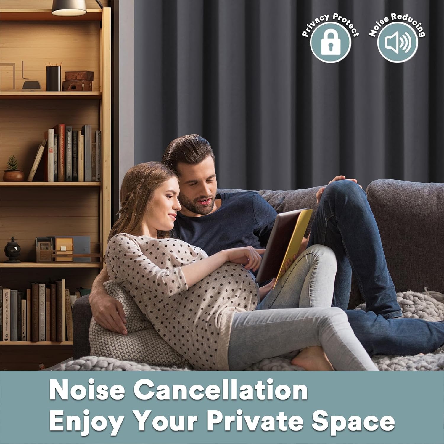 Thumbnail 4 de BellaHills 100% Blackout Thermal Insulated Eyelet Curtains (2 Panels) – Charcoal Grey, 46 x 54 Inch