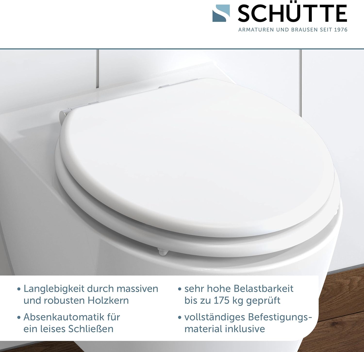 Thumbnail 1 de SCHÜTTE WC-Sitz mit Absenkautomatik aus Holz – Weiß, 37,5 × 45 × 5,5 cm, belastbar bis 175 kg