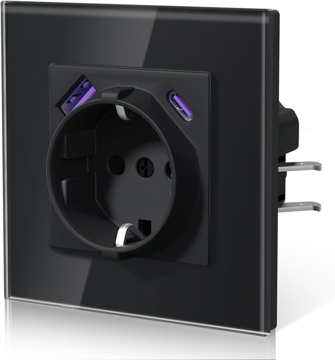 Detalle de BSEED Steckdose mit USB-C 20W – Unterputz-Wandsteckdose, Schwarz, 1-Fach