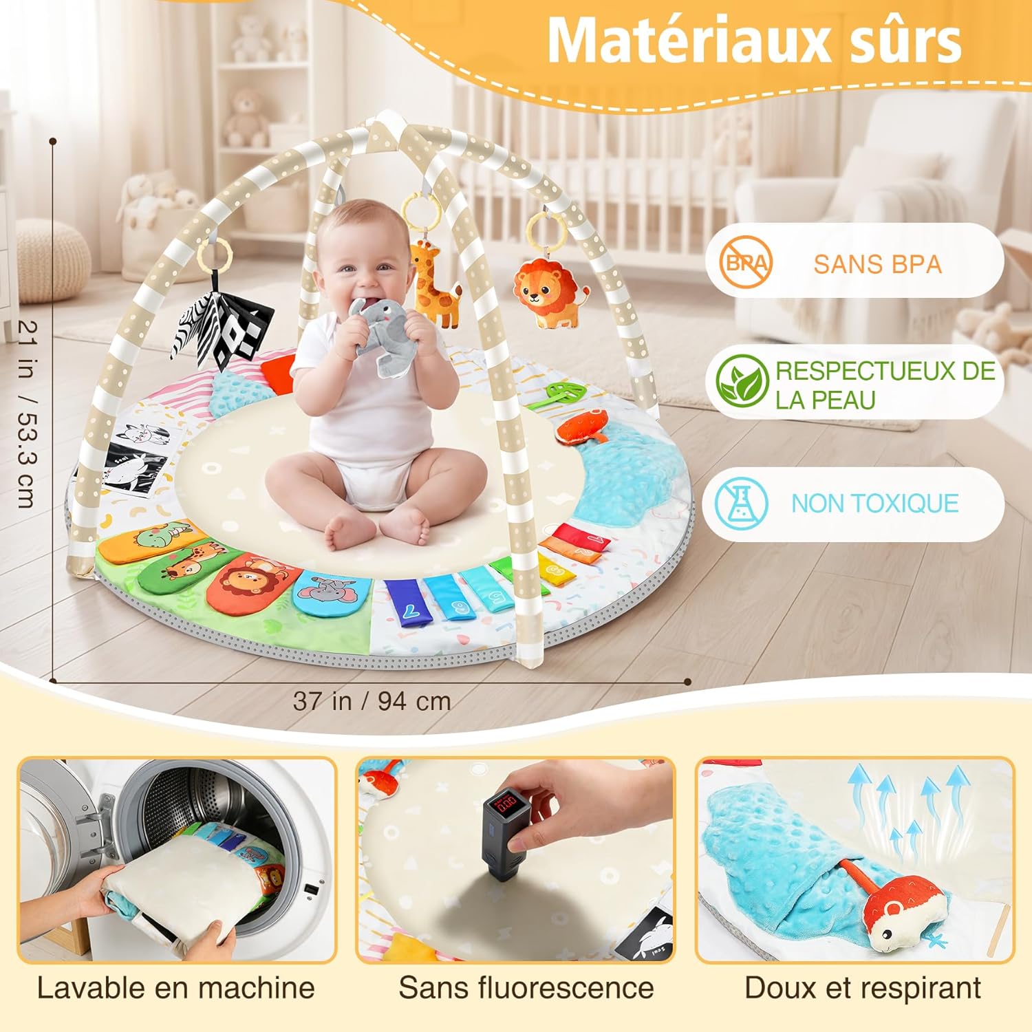 Thumbnail 4 de URMYWO Tapis d’éveil bébé avec arche amovible et 5 jouets détachables (0-18 mois)