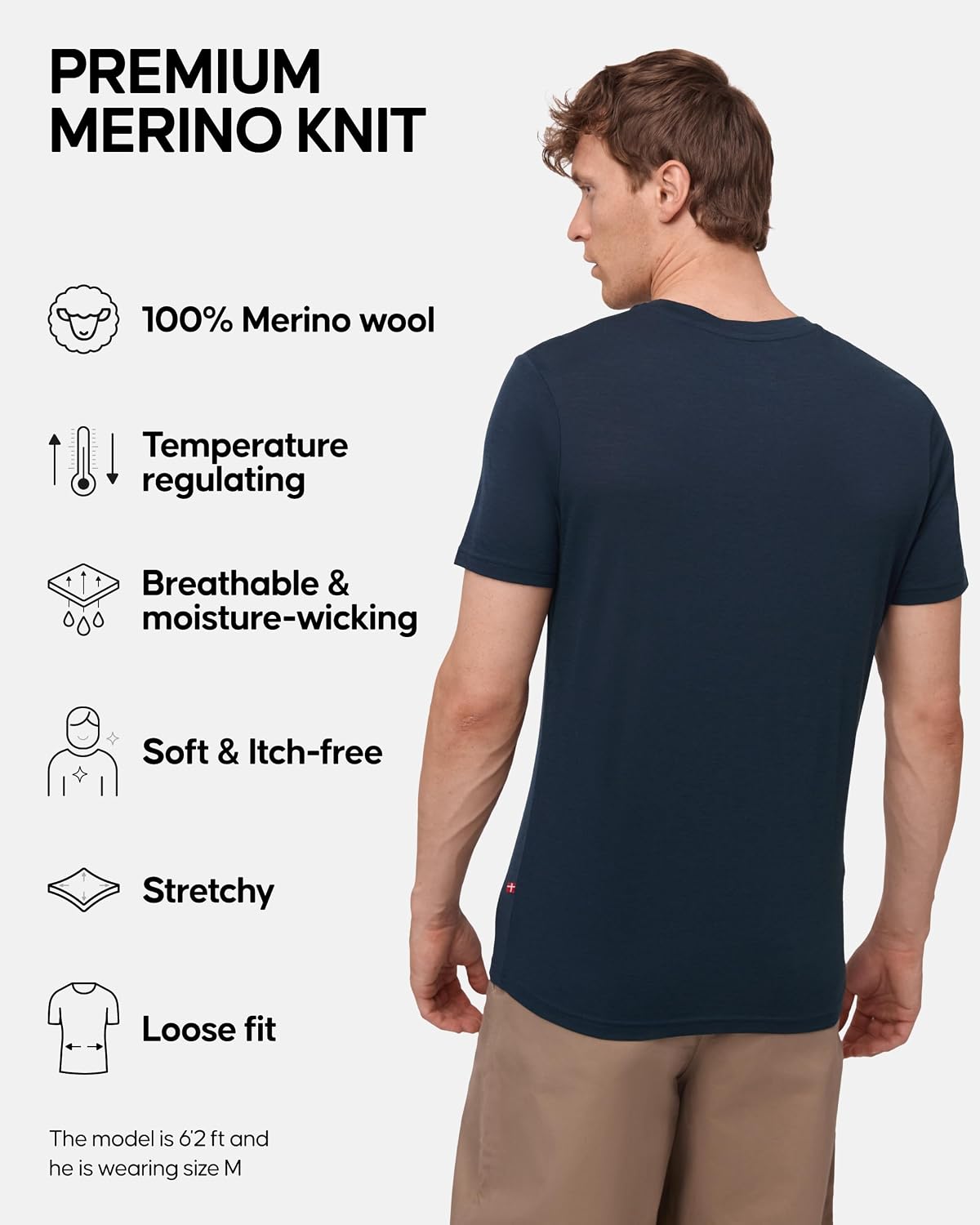 Detalle de Danish Endurance 100% Merino Wool T‑Shirt for Men – Relaxed Fit, Odour-Resistant, Dark Green (2-Pack) XXL