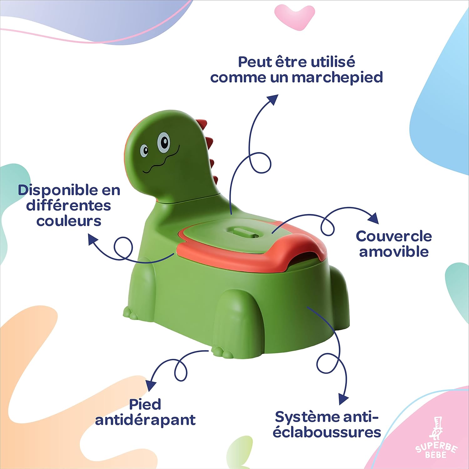 Detalle de Pot Bébé Toilette d’apprentissage Dino — portable, anti-éclaboussures et anti-odeur