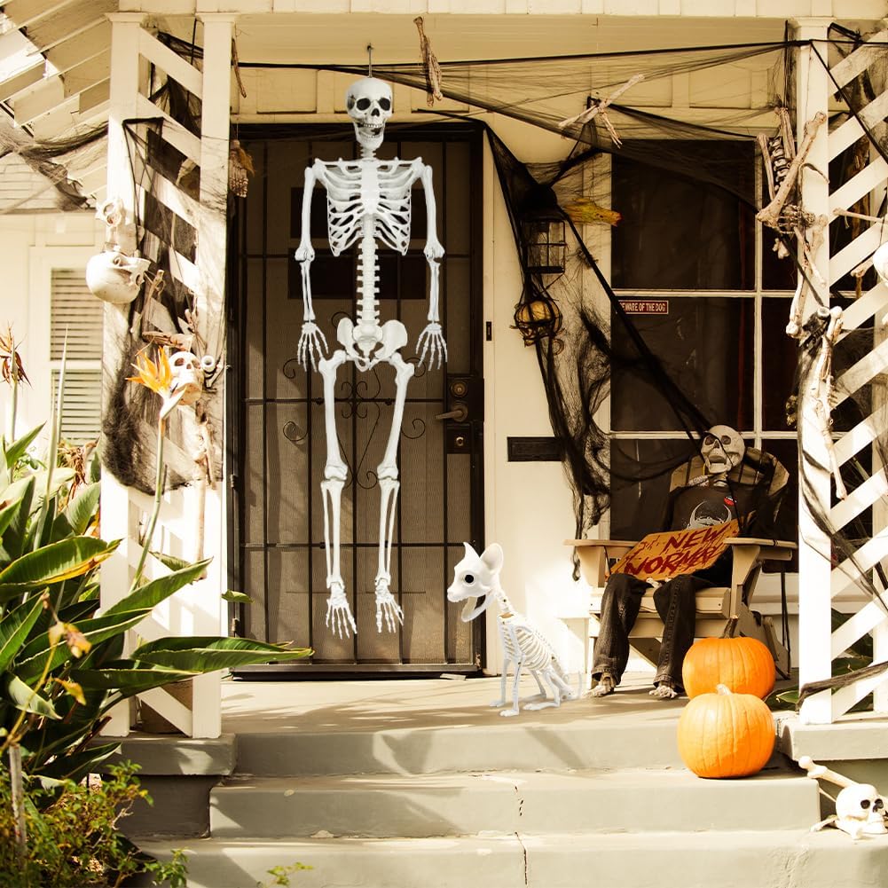 Detalle 2 de WODMAZ WSJZFH-165 Halloween Skeleton with Cat, 5.9-Ft Poseable Plastic Decor