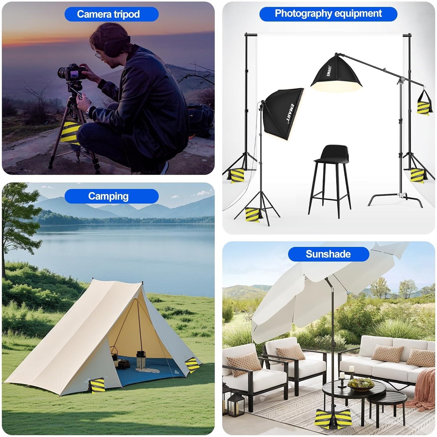 Thumbnail 6 de EMART Heavy Duty Sandbags (8 Pack) – Weight Bags for Photography, Light Stands & Tripods, Yellow & Black