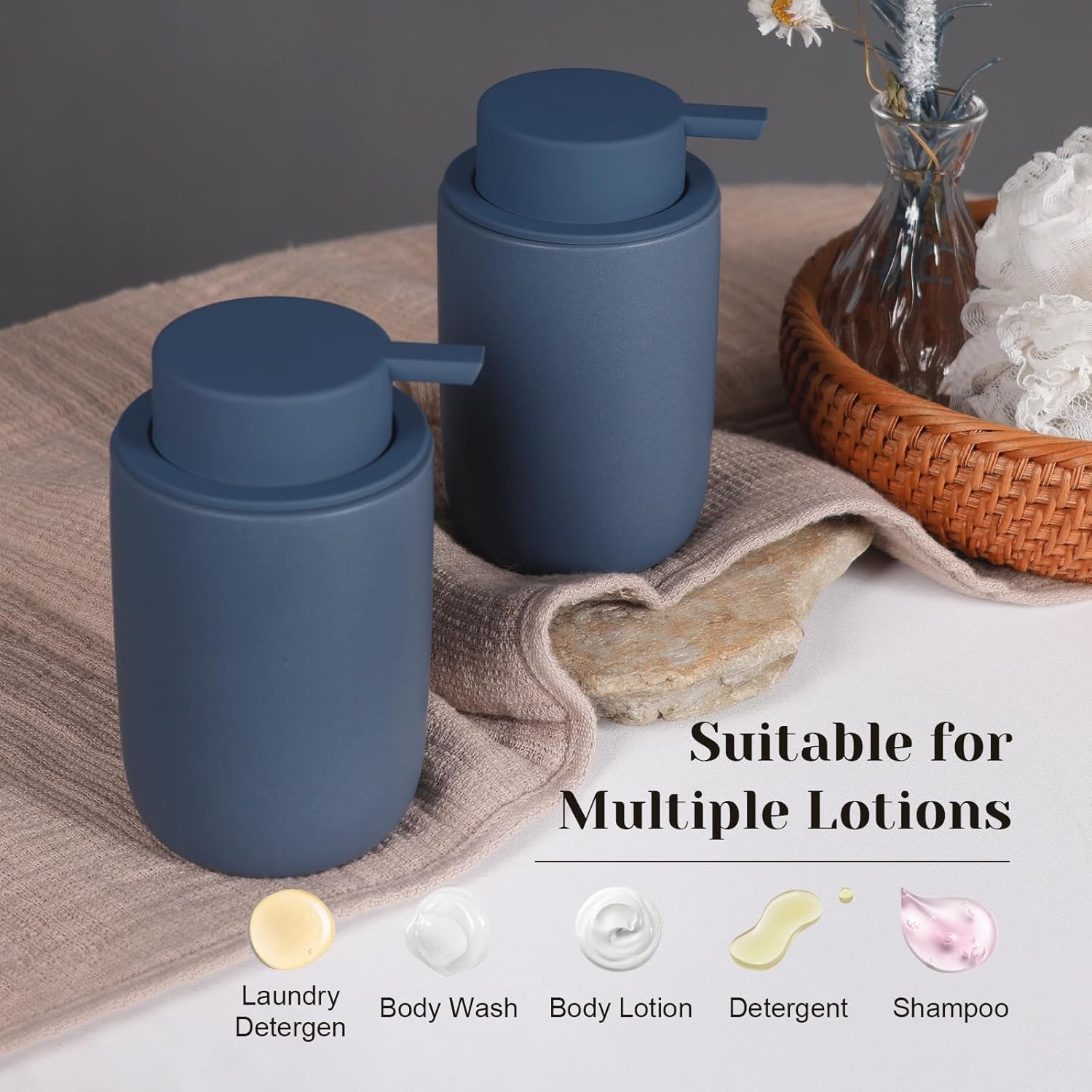 Thumbnail 5 de Autumnlife Keramik Seifenspender Set, 2 Stück – blau, 350 ml, mit großer Pumpe und Etiketten