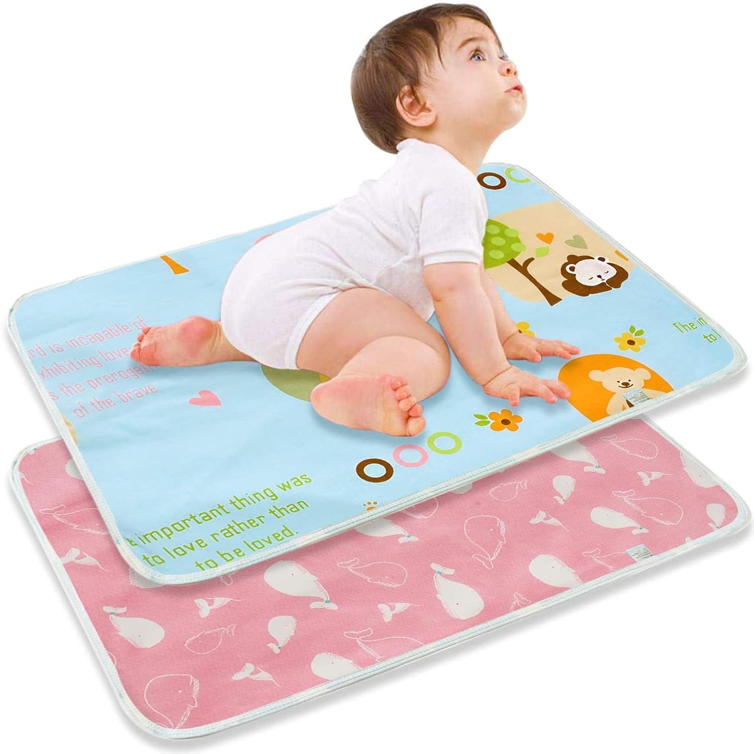 Detalle de 2er-Pack Baby-Wickelunterlagen 50x70 cm, waschbar, wasserdicht und atmungsaktiv – wiederverwendbare Wickelauflagen
