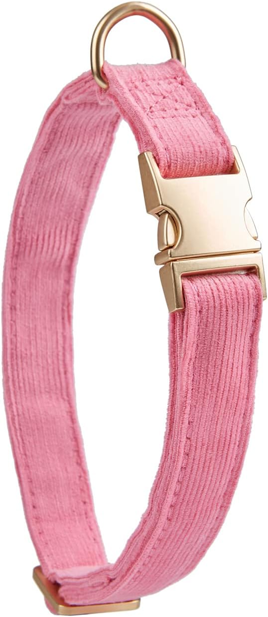 Detalle de YUDOTE Ultra-soft Dog Collar: Natural Cotton Corduroy for Small Dogs (Rosy Pink)