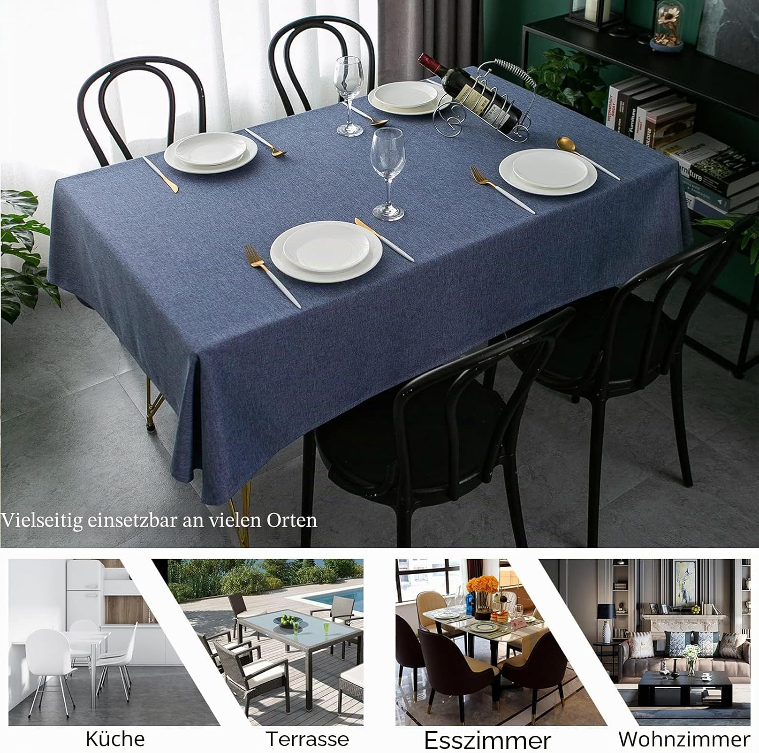 Thumbnail 6 de Yeahshion Tischdecke Rechteckig 140 × 240 cm blau – Schmutzabweisend, wasserdicht, Polyester-Leinen-Effekt