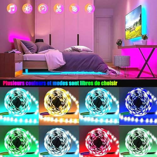 Detalle 2 de Tenmiro Ruban Led 30m – Bande LED autocollante multicolore, contrôle APP et télécommande 44 touches