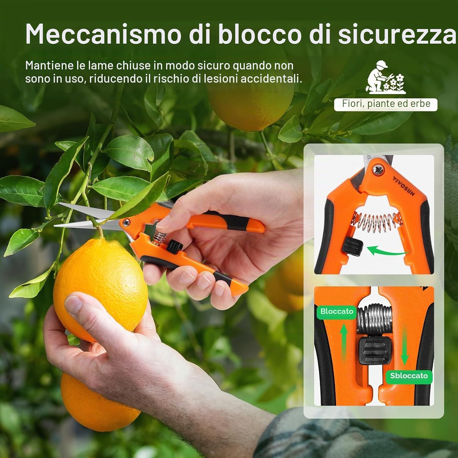 Detalle 2 de VIVOSUN confezione da 2 forbici da giardinaggio da 17 cm con manici ergonomici e rivestimento antiaderente