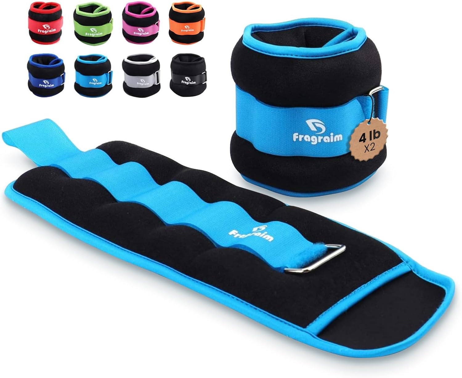 Detalle de Fragraim Ankle Weights, 4 lb Each, 8 lb Pair, Sky Blue Cotton-Neoprene