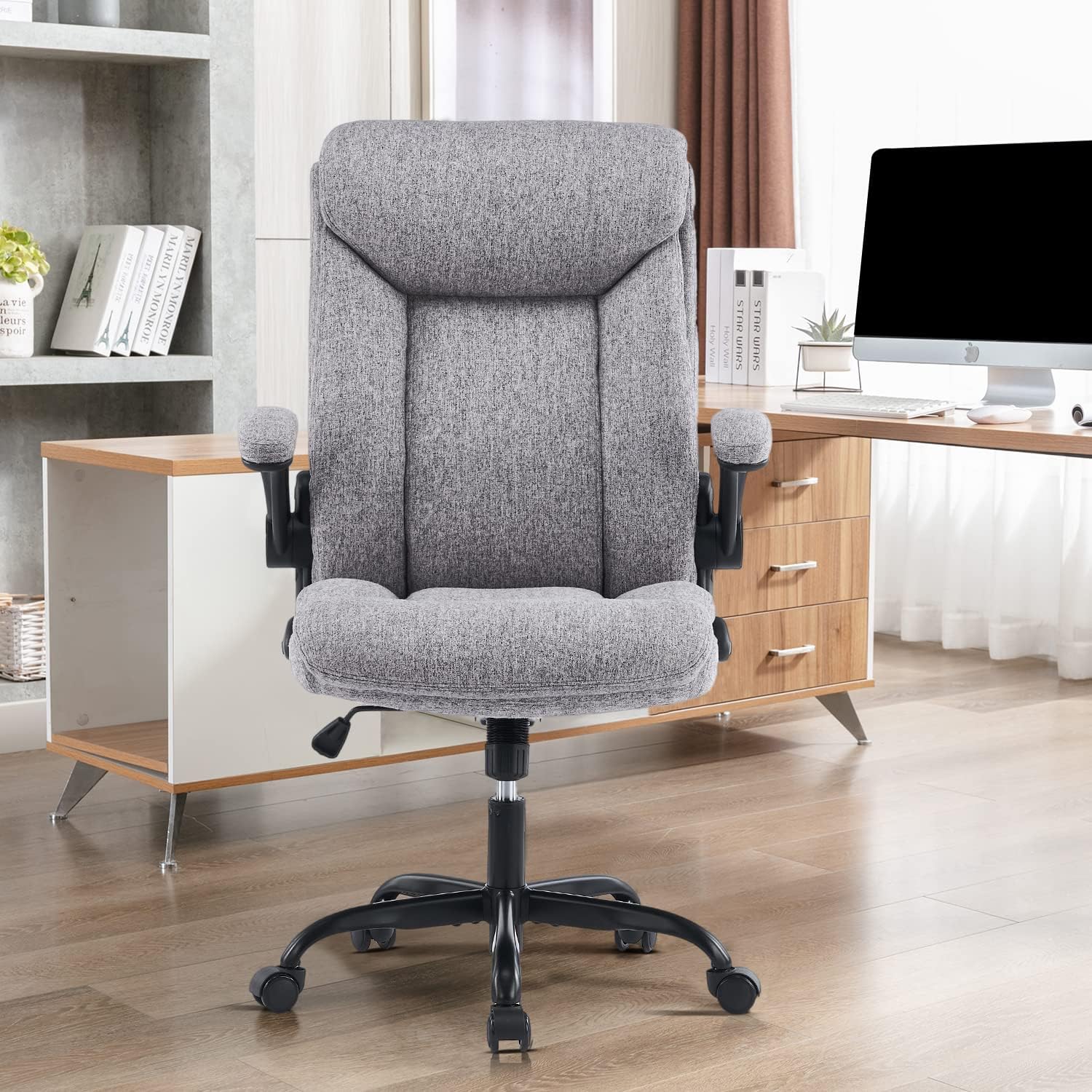 Thumbnail 1 de MZLEE Fabric Office Chair for Home Office with Ergonomic Support and Flip-Up Arms